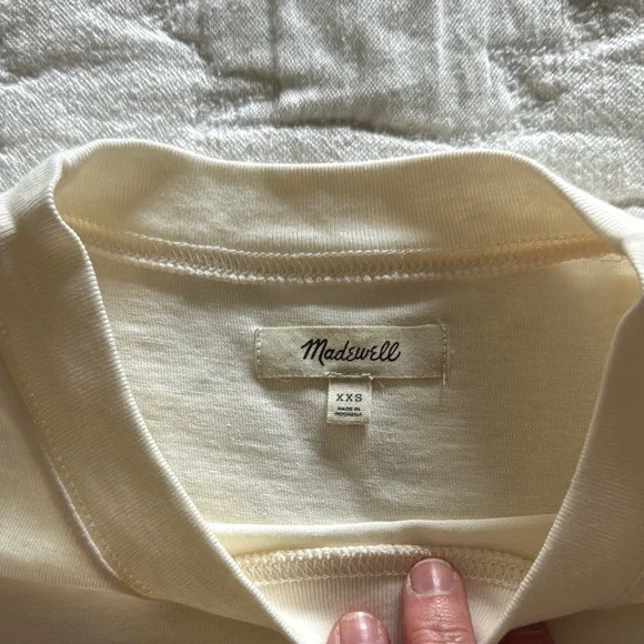 Madewell Cream and Blue Artistic Short Sleeve Top - Picture 2 of 5